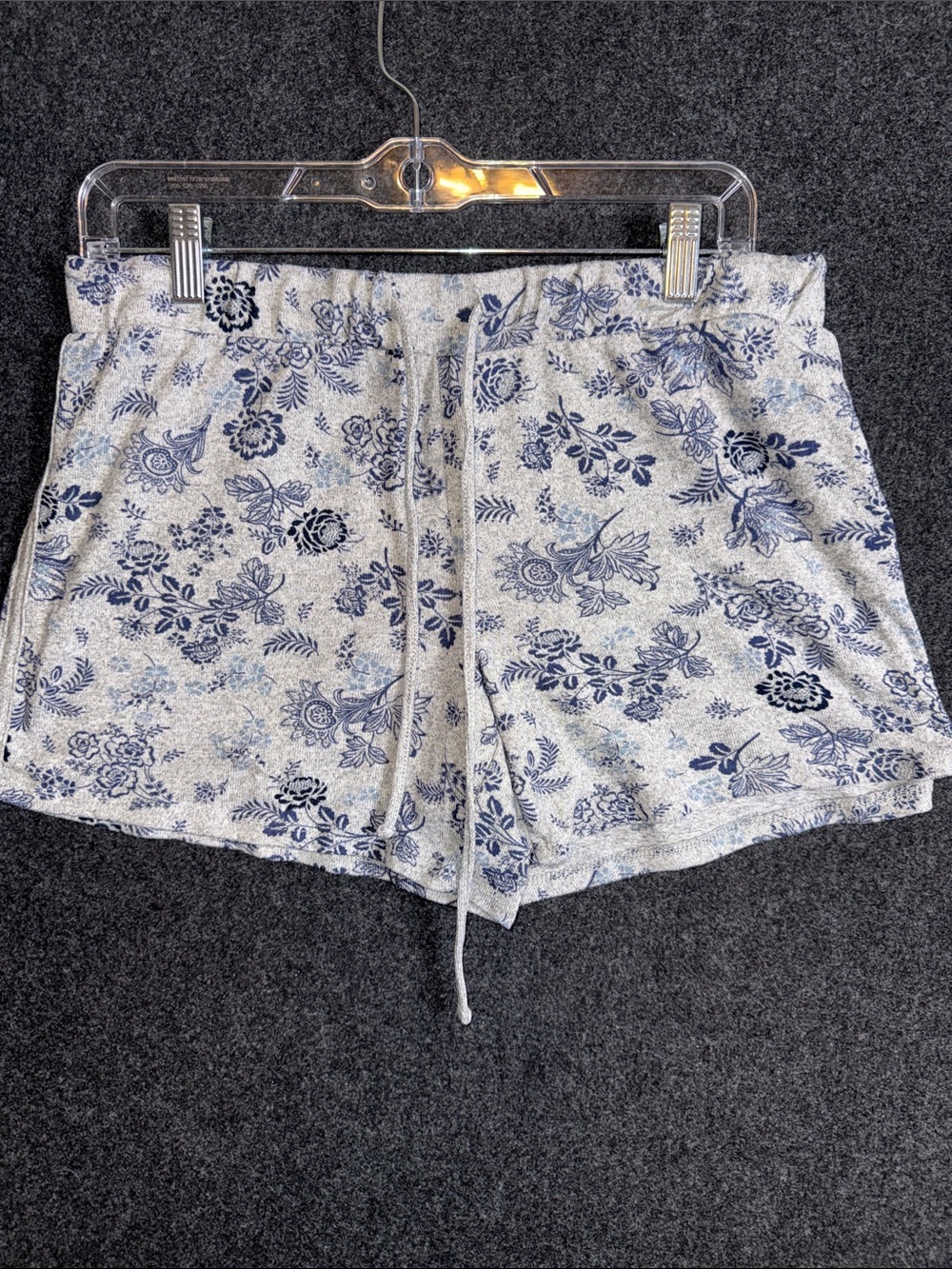 Lucky Brand Womens Blue Floral Paisley Pajama Shorts Gray Knit Sleepwear Medium